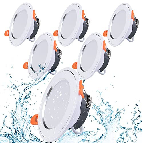 Szzilian LED Spot Einbaustrahler, 7W Ultra Flach Einbauleuchten Deckenspots, 630LM, IP44, AC185-265V, 6000K Kaltweiß, Nicht Dimmbar, 6er Set