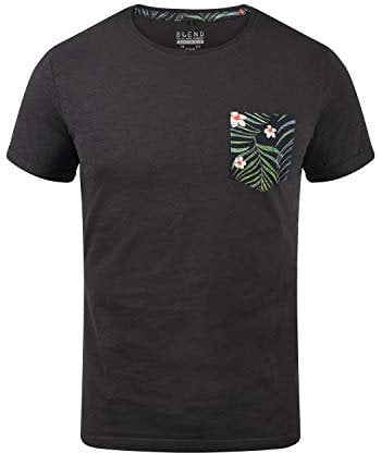 Blend Florens Herren T-Shirt Kurzarm Shirt mit Print und Rundhalsausschnitt, Größe:L, Farbe:Phantom Grey (70010)