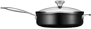LE CREUSET Sartén antiadherente endurecida PRO con tapa de vidrio, 4.25 cuartos de galón.