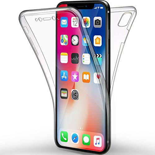 COPHONE® Coque Compatible iPhone XS Transparente 360 Protection intégrale Avant Souple + arrière Rigide. Housse Tactile 360 degres Anti Choc.