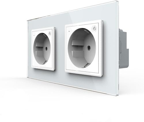 LIVOLO ZigBee Smart SmartHome 2 Fache Touch Steckdose in Weiß inkl. Glasrahmen VL-C7ZBED-11-VL-C7-SR-SR-11-A für Handy App steuerung WiFi organisation Smartes Wohnen Alexa