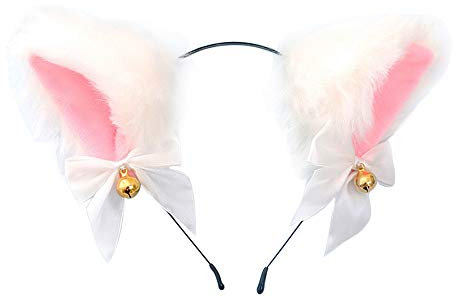 Doeheah Katzenohren Haarreif Fuchsohren Stirnband Neko Ears Haarnadel niedlich Haarschmuck Halloween Kostüm Anime Lolita Cosplay Mädchen Damen und Kinder Weiß+Rosa
