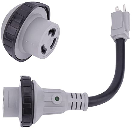 AA Ignition 15 Amp to 30 Amp RV Adapter 12 Inch - 5-15P Male to L5-30R Female - 125V/3750W Dogbone Electrical Converter Plug w/ Twist Lock, LED Indicator - RV, Travel Trailers, Camper Vans, Caravan