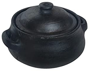 Beverlion Olla de barro sin esmaltar para microondas y GLP para cocinar Biriyani olla con tapa – 5 litros – negro (grande) (arcilla)