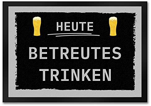 speecheese Heute betreutes Trinken Fußmatte in 35x50 cm mit Bierglas und grauem Rand Biertrinker Geschenkidee für die Hausbar Party Mitbringsel Bier Gerstensaft Selbsthilfegruppe Geschenk