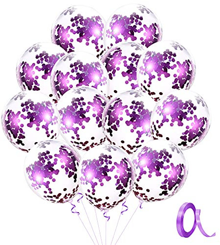 Unisun Set di 20 palloncini con coriandoli viola con paillettes da 30,5 cm, in lattice, per compleanni, matrimoni, baby shower, anniversari, celebrazioni, decorazioni per feste