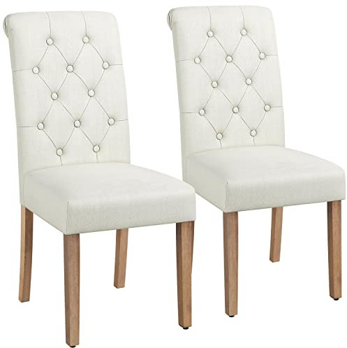 Yaheetech Juego de 2 Sillas de Comedor Silla Acolchada con Respaldo Alto Patas de Madera Silla Tela para Comedor Cocina