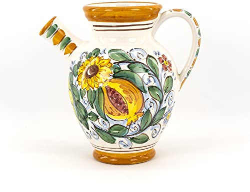 Vaso con manico, anfora con beccuccio, brocca, quartara H 20 in ceramica siciliana di Caltagirone fatta a mano con decoro FIORI E FRUTTI DI SICILIA