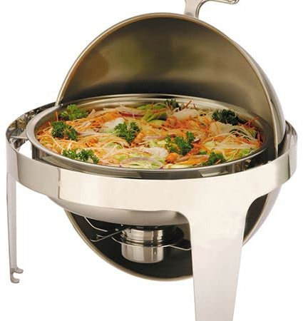 Acense Round Roll Top Chafing Dish, Round Buffet Chafer with Fully Retractable Roll Top Lid, Includes Food Pan, Water Pan, Fuel Holder, 6.8 Litre Capacity, 36cm Diameter, Long Lasting Material