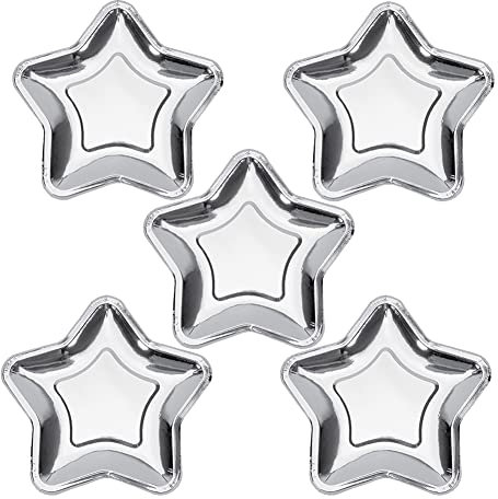 Lot de 20 Assiettes en Carton en Forme d'étoile, pour Remise de diplôme, Anniversaire, Amuse-bouches, Desserts, Assiettes décoratives pour Noël, Mariage, Argent