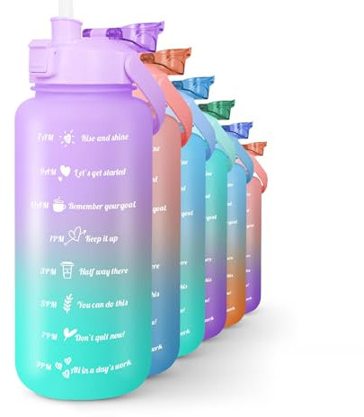 KAYMAN 2L Motivational Water Bottle with Lockable Lid, Removable Straw, and Handle – BPA free, Secure & Leak Proof for Workouts, Gym, Hiking with Time Marking - Purple/Teal