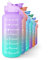 KAYMAN 2L Motivational Water Bottle with Lockable Lid, Removable Straw, and Handle – BPA free, Secure & Leak Proof for Workouts, Gym, Hiking with Time Marking - Purple/Teal