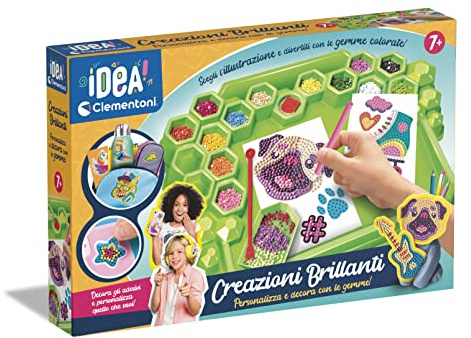 Clementoni Idea – Creaciones brillantes, kit de pintura de diamante para niños de 7 + años, taller de gemas y arte con accesorios para obras brillantes, juego creativo fabricado en Italia, idioma