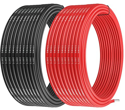 Makerfire 12 Gauge Silikondraht, 12AWG Elektrokabel 32,8 ft/10 m, 16,4 ft/5 m schwarz und 16,4 ft/5 m rot, flexible 680 Stränge 0,08 mm verzinnter Kupfer-Hochtemperaturdraht für RC-Auto-, Marine- und
