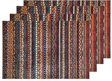 Shrahala Braun Persisch Türkisch Blumen Tischsets, Orange Rot Orientalischer Teppich Tischmatte Leinen Jute Waschbar Doppeldeck Wärmeisolierung für Esstisch Küchentisch 4er Set (30,5 x 40,6 cm)