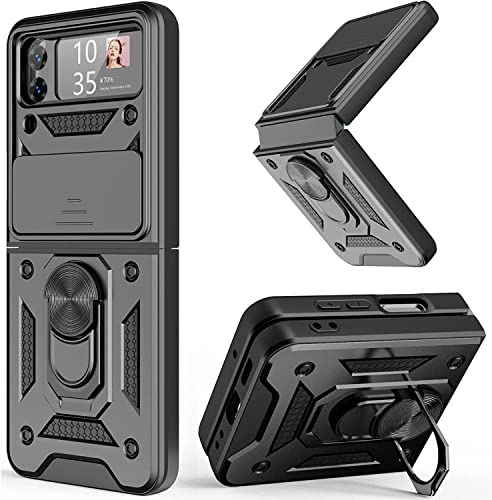 Compatible Samsung Z Flip 4 Slide Camera Cover Antichoc et Ring Kickstand Magnétique