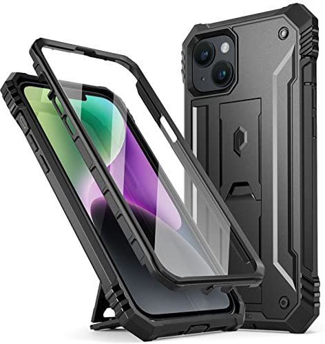 Poetic Revolution Series Case Compatible with iPhone 14 6.1 inch (2022 Release), Full-Body Rugged Shockproof Heavy Duty Protective Cover with Kickstand and Built-in Screen Protector, Black