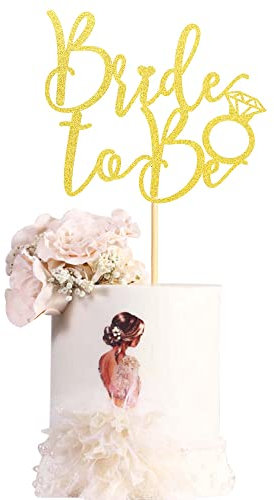 Arthsdite Bride to Be Cake Topper with Ring Bridal Shower Cake Pick Decorations for Wedding Engagement Theme Bachelorette Party Supplies - Gold Glitter