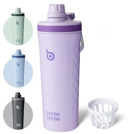 bottlebottle BOTTLE BOTTLE Shaker Edelstahl Trinkflasche 26oz mit Mischkugel – Protein Shaker für Eiweiß & Fitness, BPA-frei, doppelwandig, auslaufsicher, Sportflasche (Violett)
