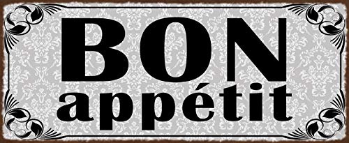 AGDeko® Blechschild 27x10 cm Bon appetit Aushang Essen Restaurant Koch