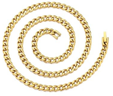Philip Jones Men's 6mm Gold Plated Steel 24 Inch Cuban Curb Chain Necklace