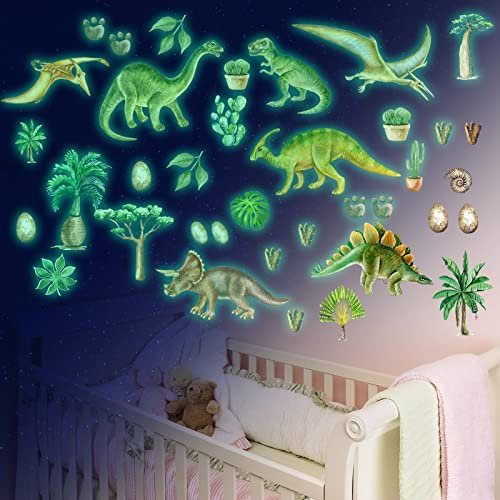 Leuchtende Dinosaurier Wandsticker Selbstklebend Dinosaurier Wandtattoo Kinderzimmer für Glühen im Dunkeln Aufkleber, Dino Leuchtsticker Wandtattoo für Junge Kinderzimmer Schlafzimmer Geschenke Grün