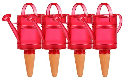 Scheurich 4X Wasserspender Nelly Rot Gießkanne 240 ml Pflanzen Deko aus Keramik Ceramics Bewässerungskugel Pflanzbewässerung mit Tonspitze