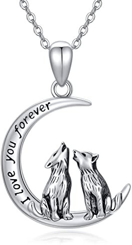 PROESS Wolf Kette 925 Sterling Silber Wolf Halskette Heulender Wolf Tier Anhänger Wölfe Schmuck Geschenke für Schwestern Mädchen Tochter Damen