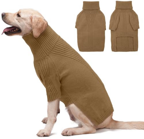 KATZINST Hundepullover Große Hunde, Weihnachten Rollkragen Strick Pullover, Hundebekleidung Für Labrador Dobermannpinscher, Gelbbraun 3XL