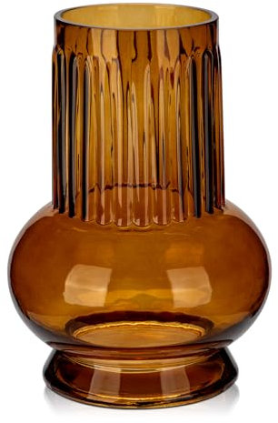 Glas Vasen Blumen modernes, Tischvasen Glas 18 cm hoch, Braun Deko Flaschen Glas, Deko Vasen Groß Blumenvase, Zylinder Glasvase Rund für Tischdeko Büro Küche Arrangements Hochzeit Geschenk