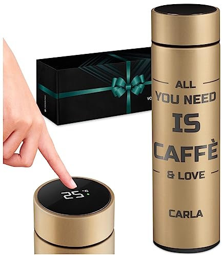 Maverton Tazza termica 450 ml - borraccia con incisione personalizzata in acciaio inox - coperchio ermetico one-touch - Thermos tè caffè con display led - per donna - gold - All You need