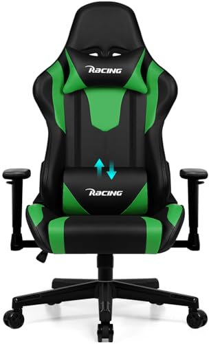 Homimaster Gaming Stuhl, Bürostuhl Ergonomisch mit verstellbare Lendenkissen, Kopfkissen und Armlehnen, Gaming Chair Gepolstert, Gamer Stuhl Wippfunktion, Gaming Stuhl 150 kg Belastbarkeit