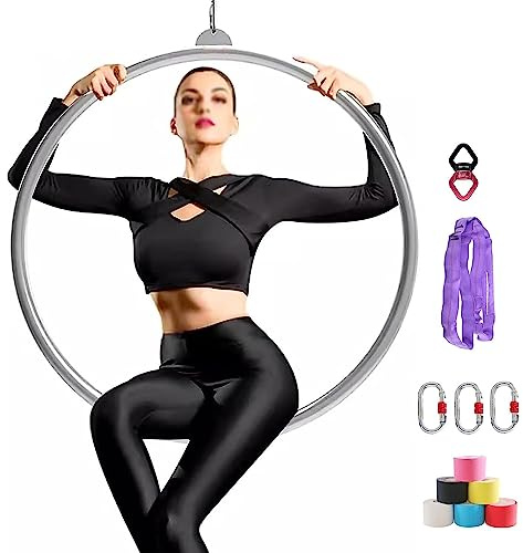 CGLYYDS Set di Cerchi Aerei a Cerchio Lyra, 80 cm/85 cm/90 cm/95 cm/100 cm Set di Anelli Aerei Set Completamente Testata a 500 libbre Attrezzatura Aerea a Punto Singolo, per Lo Studio di Danza,80cm