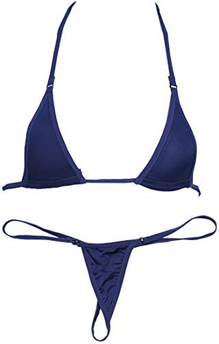 Czizitong Femmes Micro G-String Bikini 2 pièces Coulissant Top String Petit Soutien-Gorge Nouvelle (Bleue)