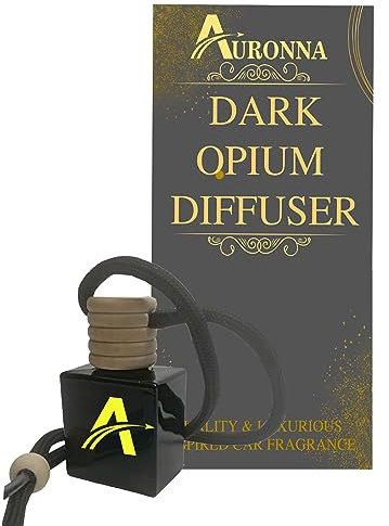 Auronna Car Air Freshener Dark Opium Hanging Car Diffuser For Men & Women - Long Lasting Vehicle Perfume - Wooden Cap & Cube Bottle With 8ml Filling (Dark Opium)
