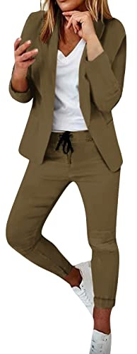MJGkhiy Tailleur Donna Eleganti Pantaloni e Giacca da Cerimonia Curvy Completo Blazer a Maniche Lunghe Tuta Elastici in Vita Set di Abiti in Tinta Unita Pantalone Giacche Due Pezzi Elegante Suit