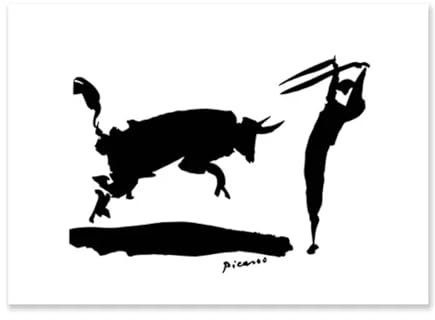 LXURY Pablo Picasso Poster Stierkampf Leinwand Gemälde Schwarz-Weiß-Kunst Wand Ästhetische Drucke Pablo Picasso Bilder Galerie Home Decor 40x60cmx1 Kein Rahmen