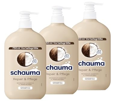 Schauma Schwarzkopf Shampoo Repair & Pflege (3x 750 ml), Haarshampoo repariert das Haar und sorgt für Geschmeidigkeit, Reparatur-Shampoo für strapaziertes & trockenes Haar