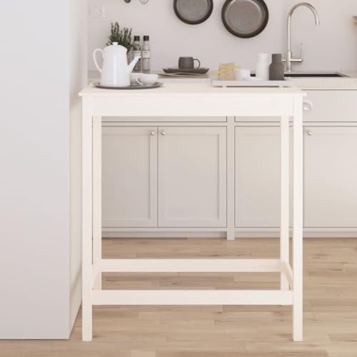 TANZEM Mesa Alta de Bar Madera Maciza de Pino Blanco 100x50x110 cm, Recibidor, Muebles de Cocina, Consola, Barra, Auxiliar, Mueble Bar833266