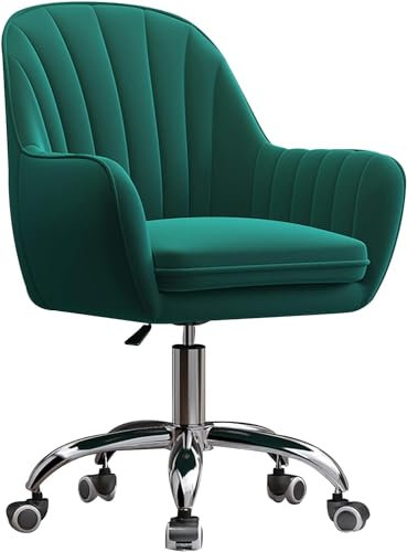 Ergonomischer Bürostuhl, Samt Schreibtischstühle für Home Office mit Armen Lendenwirbelstütze und Kissen & Silber Basis (Green)