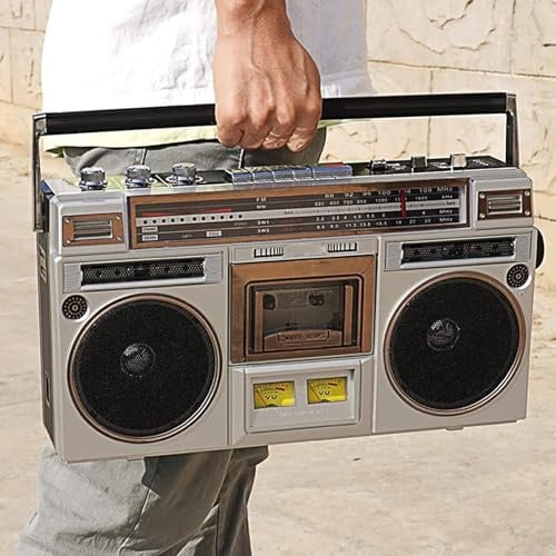 Altoparlante Bluetooth retrò, Boombox a cassetta, con radio AM/FM e potenziamento dei bassi, altoparlante integrato, jack per cuffie da 3,5 mm, supporto ingresso, classico stile anni '80 retrò