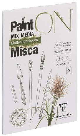 Clairefontaine 976121C - Künstlerblock/Zeichenblock/Skizzenblock PaintON Misca, DIN A4 21x29,7cm, 15 Blatt 250g, 1 Stück, weiß