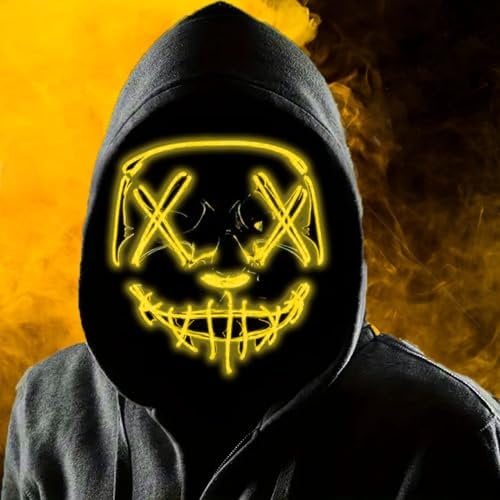 Boolavard Halloween-Maske, LED-Leuchtmaske für Festival, Cosplay, Halloween, Kostüm, Maskerade, Partys, Karneval, Geschenke (Gelb)
