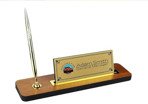 Ayasofya Kristal Benutzerdefiniertes hölzernes Nussbaum Schreibtisch Namensschild, neues Job-Geschenk, klassisch elegant, braun, inklusive goldfarbenem Stift