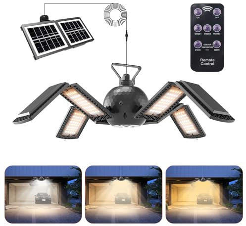 Solar Hängelampe, Solar Pendelleuchte, Solarlampen für Außen Innen Hängend mit Fernbedienung 1100LM mit Bewegungssensor, IP65 Wasserdicht, Faltbar für Haus Terrasse, Gartenlaube, Flur, Garage
