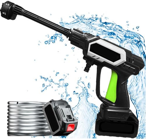 Idropulitrice a batteria, 100 Bar idropulitrice portatile con ugello multi spray 6 in 1, Batteria 2 * 1,5 Ah, Tubo da 5 M Portatile Idropulitrice Elettrica per Lavaggio Auto e Pulizia del Giardino