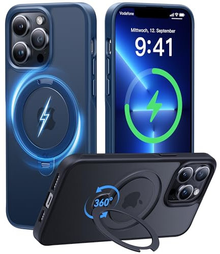 CASEKOO 360° MagicStand (Pro-Version) für iPhone 13 Pro Hülle für MagSafe [Unsichtbarer Ständer] [Militärschutz] Stoßfest Kratzfest Schutzhülle Griffig Case Dünn Handyhülle - Blau