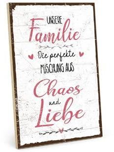 TypeStoff Holzschild mit Spruch – Unsere Familie – Die perfekte Mischung – im Vintage-Look mit Zitat als Geschenk zum Thema Familie - HS-01435
