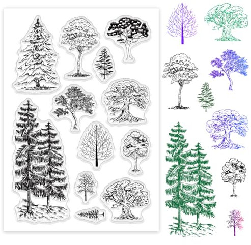PH PandaHall Waldbaum Stempel Für Die Kartengestaltung Grove Pine Trees Bastelstempel Transparenter Silikonstempel Für DIY Scrapbooking Stempel Basteln