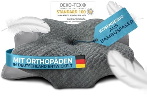Glückstoff® Kissenbezug für Orthopädisches Kissen [mit Kühl- und Wärmeeffekt] aus Bambusfaser und Spandex | Weich & Kuschelig | Ersatzbezug | Grau | Version: Ergo